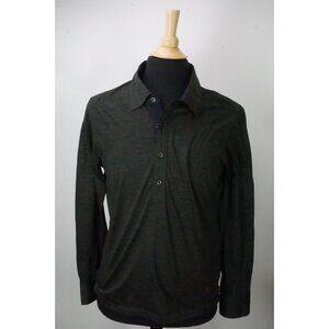 Isaia Napoli Green 100% Wool Coral Logo Long Sleeved Polo Shirt Sz M BRAND NEW